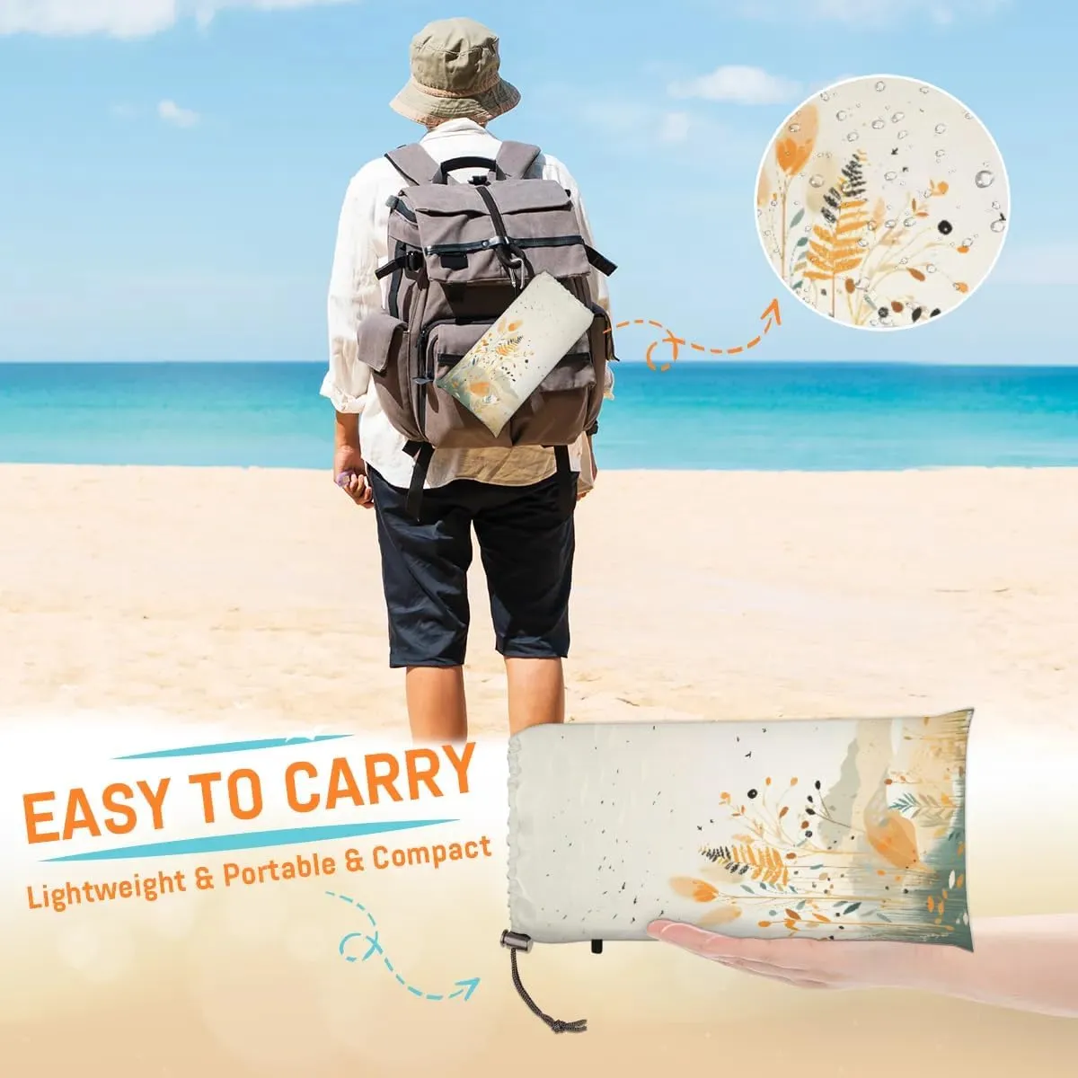 Beach Blanket, Fall Wild Flower Sandproof Beach Mat, Waterproof Quick Drying Sand Free Mat with 4 x Ground Spikes for Outdoor Travel Camping Hiking, Watercolor Flower 68 x 59 in