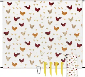 Beach Blanket, Farm Roosters Sandproof Beach Mat, Waterproof Quick Drying Sand Free Mat with 4 x Ground Spikes for Outdoor Travel Camping Hiking, Animal Chicken 68 x 59 in