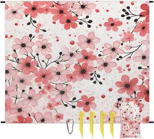 Beach Blanket, Flowers Japanese Cherry Sandproof Beach Mat, Waterproof Quick Drying Sand Free Mat with 4 x Ground Spikes for Outdoor Travel Camping Hiking, Cherry Blossoms 68 x 59 in