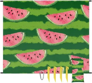 Beach Blanket, Fruit Sandproof Beach Mat, Waterproof Quick Drying Sand Free Mat with 4 x Ground Spikes for Outdoor Travel Camping Hiking, Sweet Watermelon 68 x 59 in