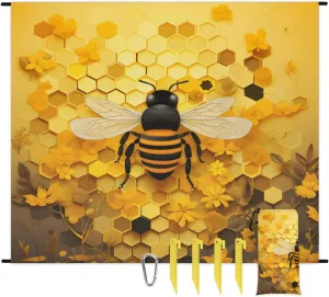 Beach Blanket, Honeycomb Bee Sandproof Beach Mat, Waterproof Quick Drying Sand Free Mat with 4 x Ground Spikes for Outdoor Travel Camping Hiking, Animal Bee 68 x 59 in
