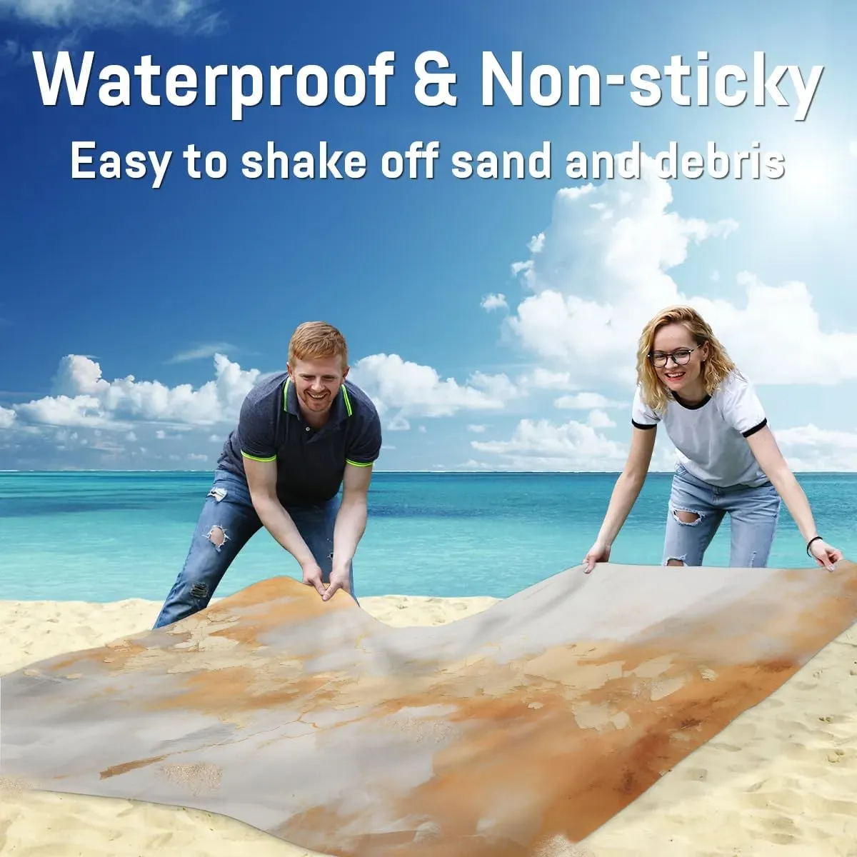 Beach Blanket, Marble Art Sandproof Beach Mat, Waterproof Quick Drying Sand Free Mat with 4 x Ground Spikes for Outdoor Travel Camping Hiking, Marble Pattern 68 x 59 in