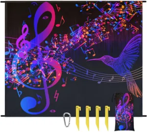 Beach Blanket, Music Note Sandproof Beach Mat, Waterproof Quick Drying Sand Free Mat with 4 x Ground Spikes for Outdoor Travel Camping Hiking, Hummingbird 68 x 59 in