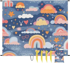Beach Blanket, Rainbow Sandproof Beach Mat, Waterproof Quick Drying Sand Free Mat with 4 x Ground Spikes for Outdoor Travel Camping Hiking, Abstract Rainbow 68 x 59 in