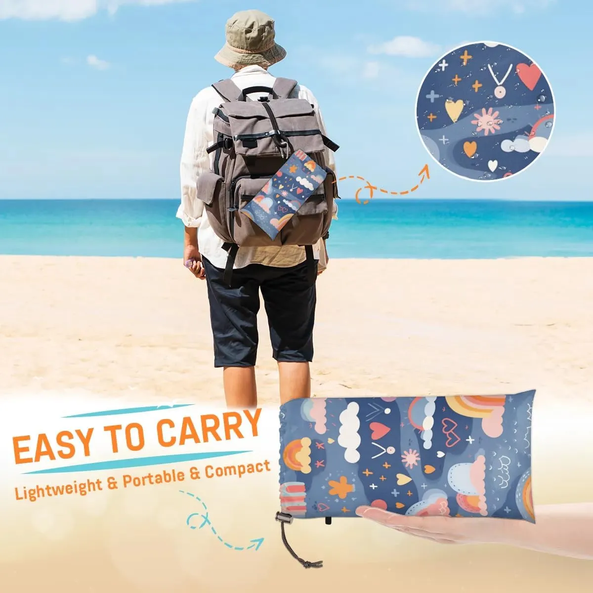 Beach Blanket, Rainbow Sandproof Beach Mat, Waterproof Quick Drying Sand Free Mat with 4 x Ground Spikes for Outdoor Travel Camping Hiking, Abstract Rainbow 68 x 59 in