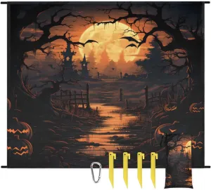 Beach Blanket, Retro Halloween Sandproof Beach Mat, Waterproof Quick Drying Sand Free Mat with 4 x Ground Spikes for Outdoor Travel Camping Hiking, Spooky Haunted House 68 x 59 in