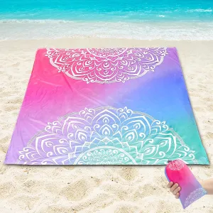 Beach Blanket Sandproof Extra Large Beach Mat Adults Waterproof Quick Drying Sand Free Mat Made by Premium Polyester with 4 Stakes & 4 Corner Pockets for Outdoor Travel Camping Hiking