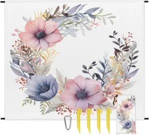 Beach Blanket, Spring Flower Sandproof Beach Mat, Waterproof Quick Drying Sand Free Mat with 4 x Ground Spikes for Outdoor Travel Camping Hiking, Garland Pastel Tones 68 x 59 in