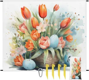 Beach Blanket, Tulips Floral Sandproof Beach Mat, Waterproof Quick Drying Sand Free Mat with 4 x Ground Spikes for Outdoor Travel Camping Hiking, Tulips Flower Bed 68 x 59 in
