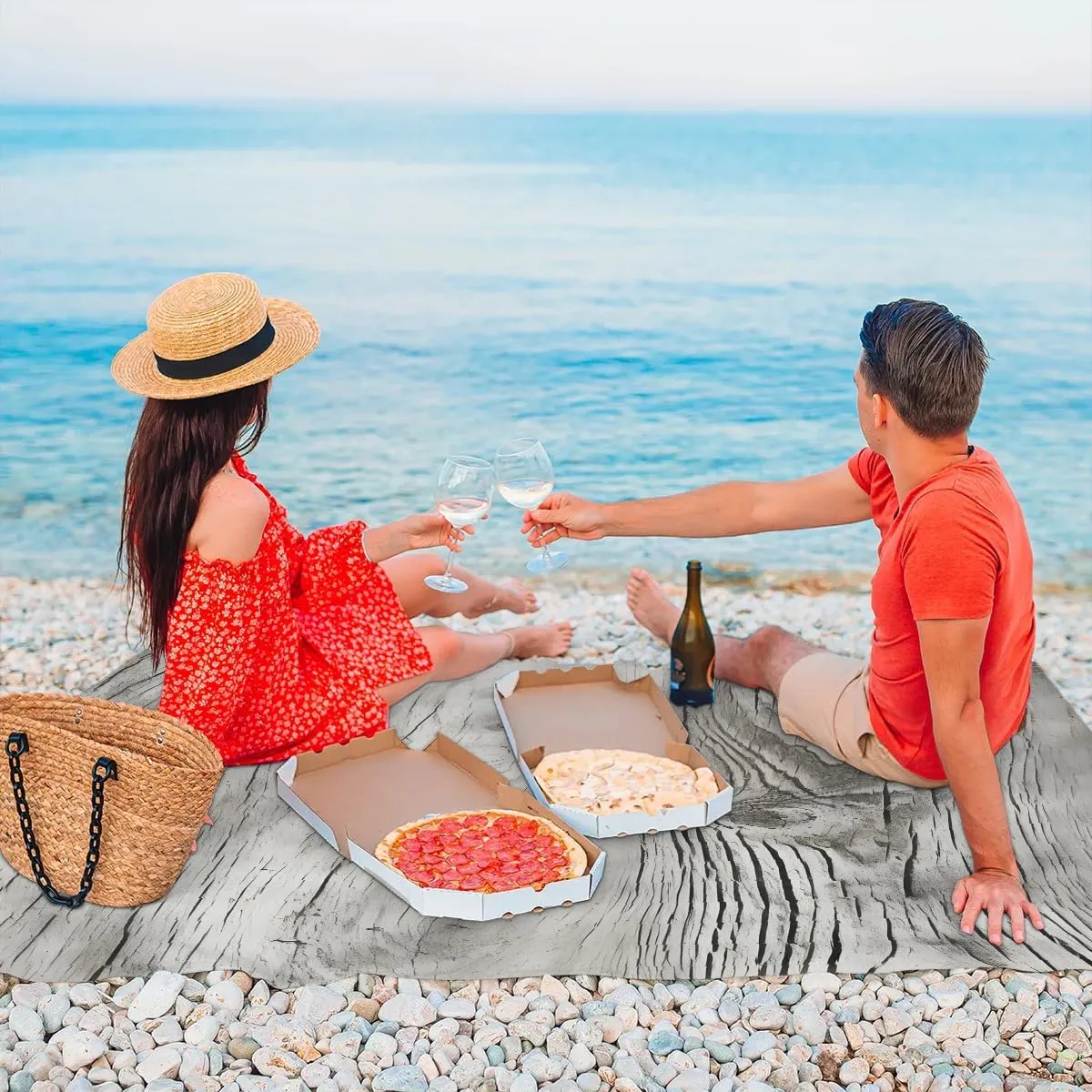 Beach Blanket, Wood Grain Sandproof Beach Mat, Waterproof Quick Drying Sand Free Mat with 4 x Ground Spikes for Outdoor Travel Camping Hiking, Farm Wood Grain 68 x 59 in