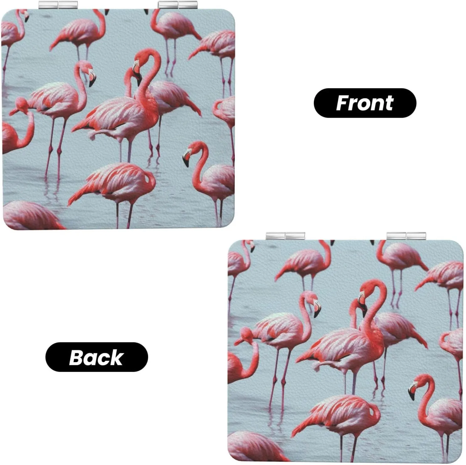 Beautiful Funny Flamingos Printed Square Pocket Makeup Mirror with 1X/2X Magnification, Portable Mini Travel Makeup Mirror for Travel Daily Work Beauty