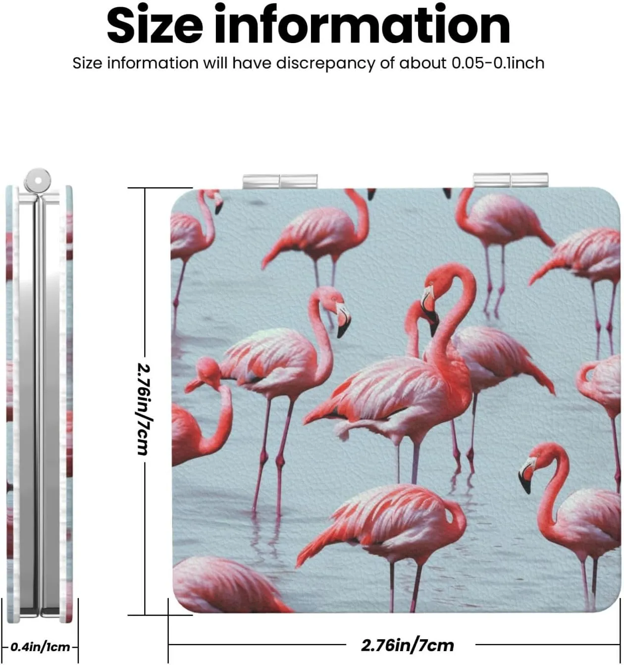 Beautiful Funny Flamingos Printed Square Pocket Makeup Mirror with 1X/2X Magnification, Portable Mini Travel Makeup Mirror for Travel Daily Work Beauty