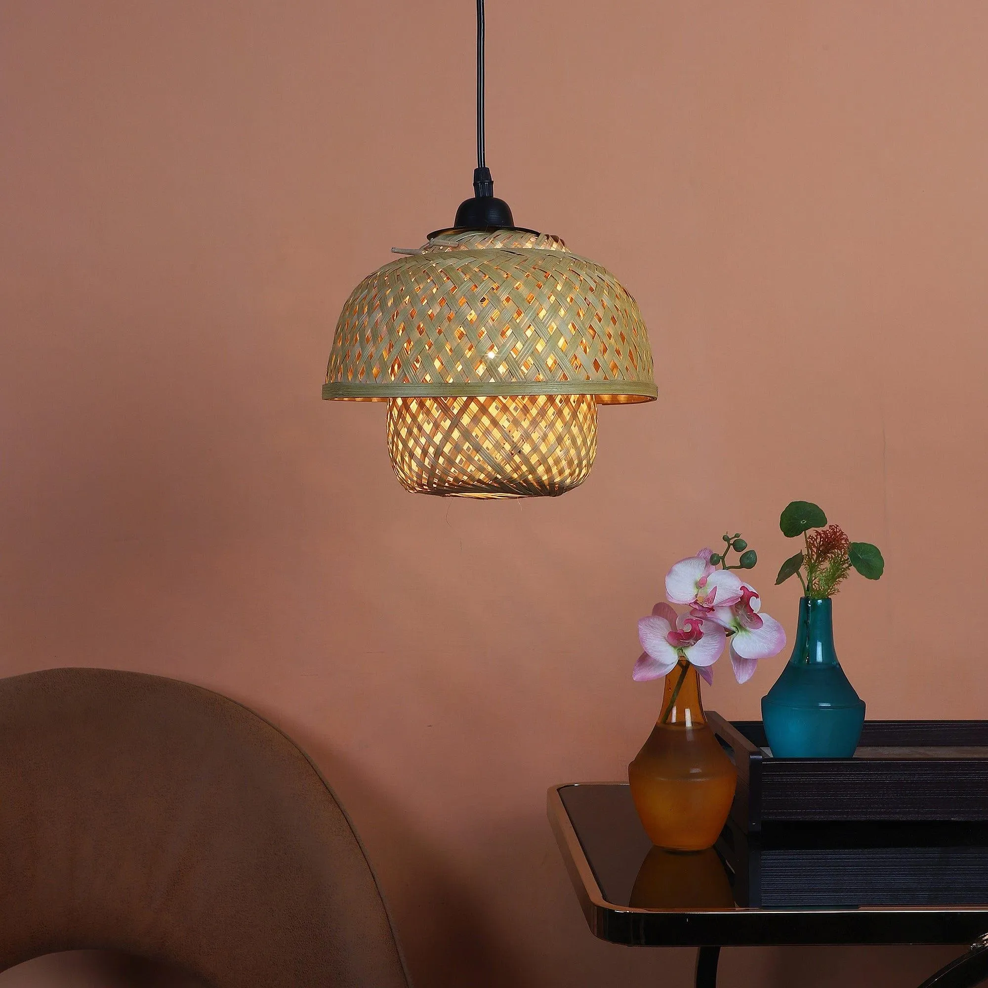 Beautifull  Black Glass Metal  Cream Hanging Light