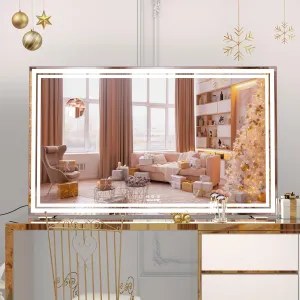 BEAUTME Vanity Mirror,40x24.3 Inch, Hollywood Mirror with Double Led Strips,Makeup Mirror for Dressing Room & Bedroom, Desktop Mirror/Wall Mounted Mirror 1.8M Charger Cable,Aluminium Frame,Silver