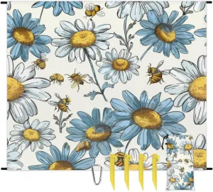Bee Beach Blanket, Sandproof Beach Mat, Adults Waterproof Quick Drying Sand Free Mat with 4 x Ground Spikes for Outdoor Travel Camping Hiking, Bumblebee with Flower Printed