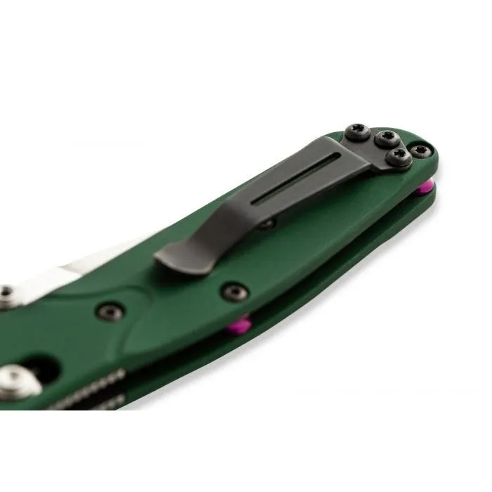 Benchmade Mini Osborne 3" Folding Knife w/ Green Aluminum & Purple Barrel Spacers