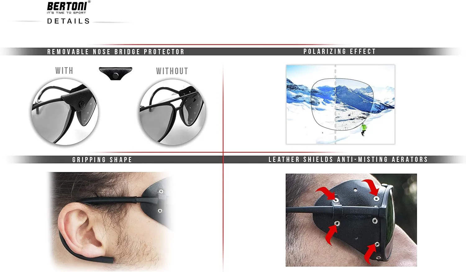 Bertoni Glacier Polarized Sunglasses for Mountain Hiking Trekking Ski mod ALPS Italy