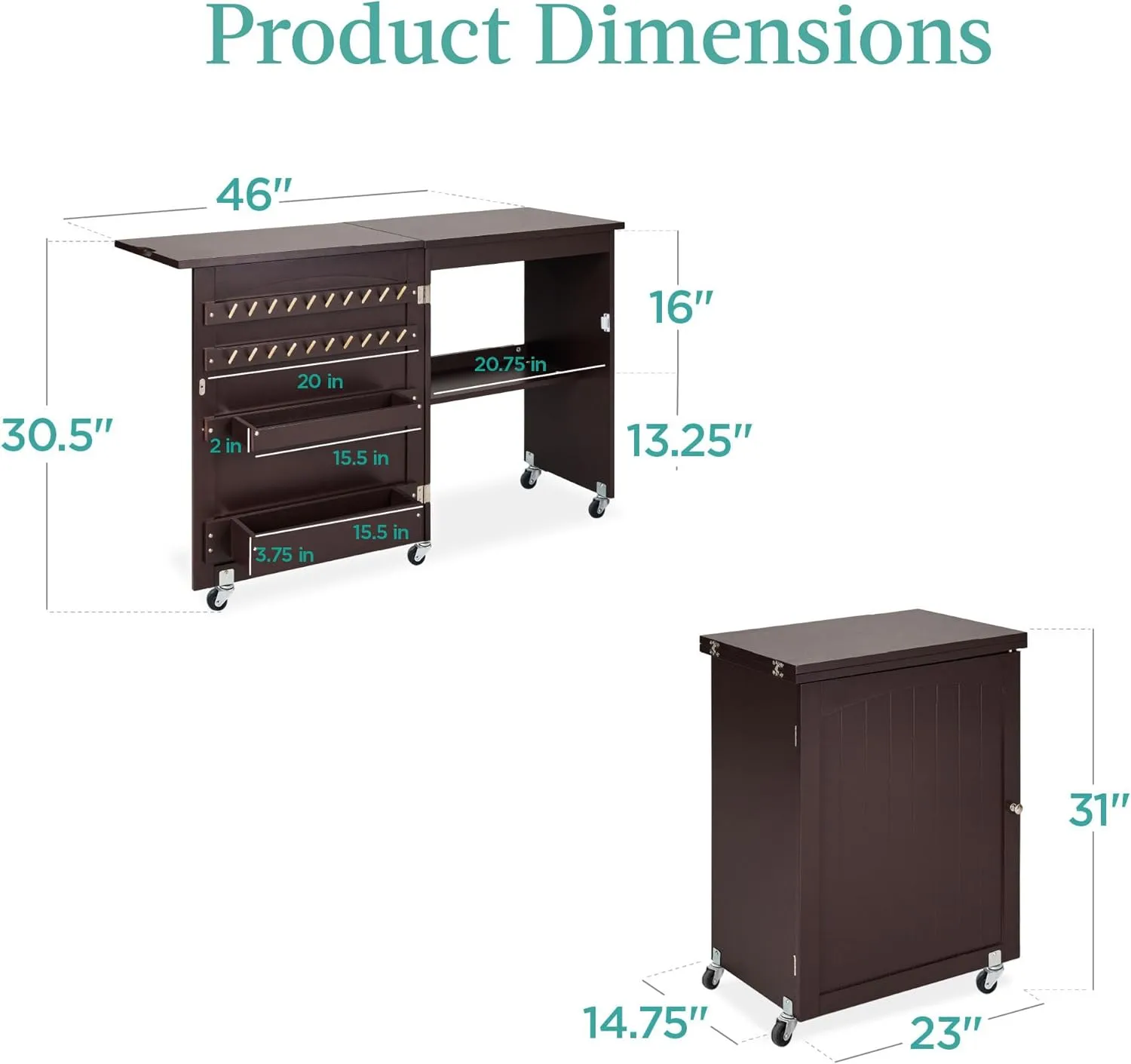 Best Choice Products Folding Sewing Table Multipurpose Craft Station & Side Desk with Compact Design, Wheels, Shelves, Storage Trays, Pegs, Magnetic Doors, Metal Doorknobs - Espresso