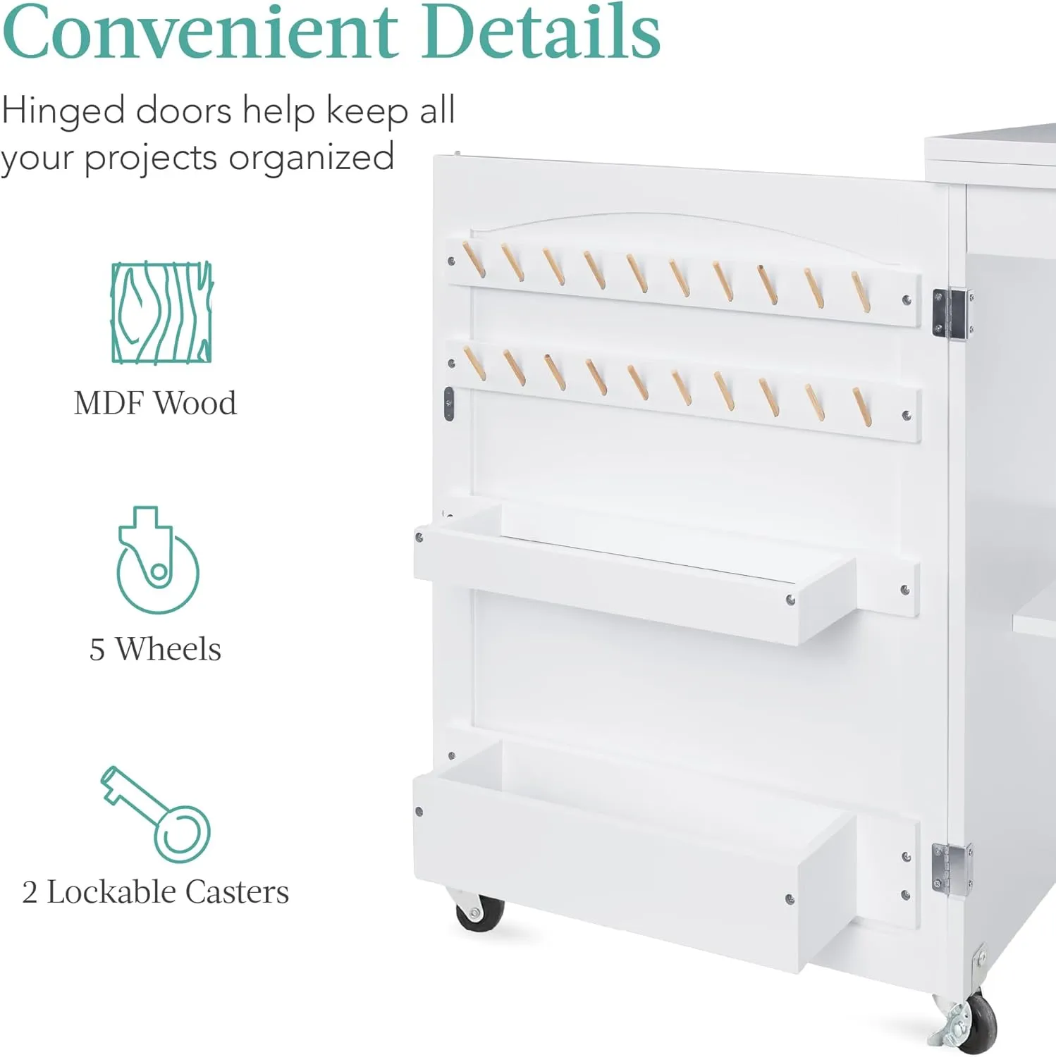 Best Choice Products Folding Sewing Table Multipurpose Craft Station & Side Desk with Compact Design, Wheels, Shelves, Storage Trays, Pegs, Magnetic Doors, Metal Doorknobs - White