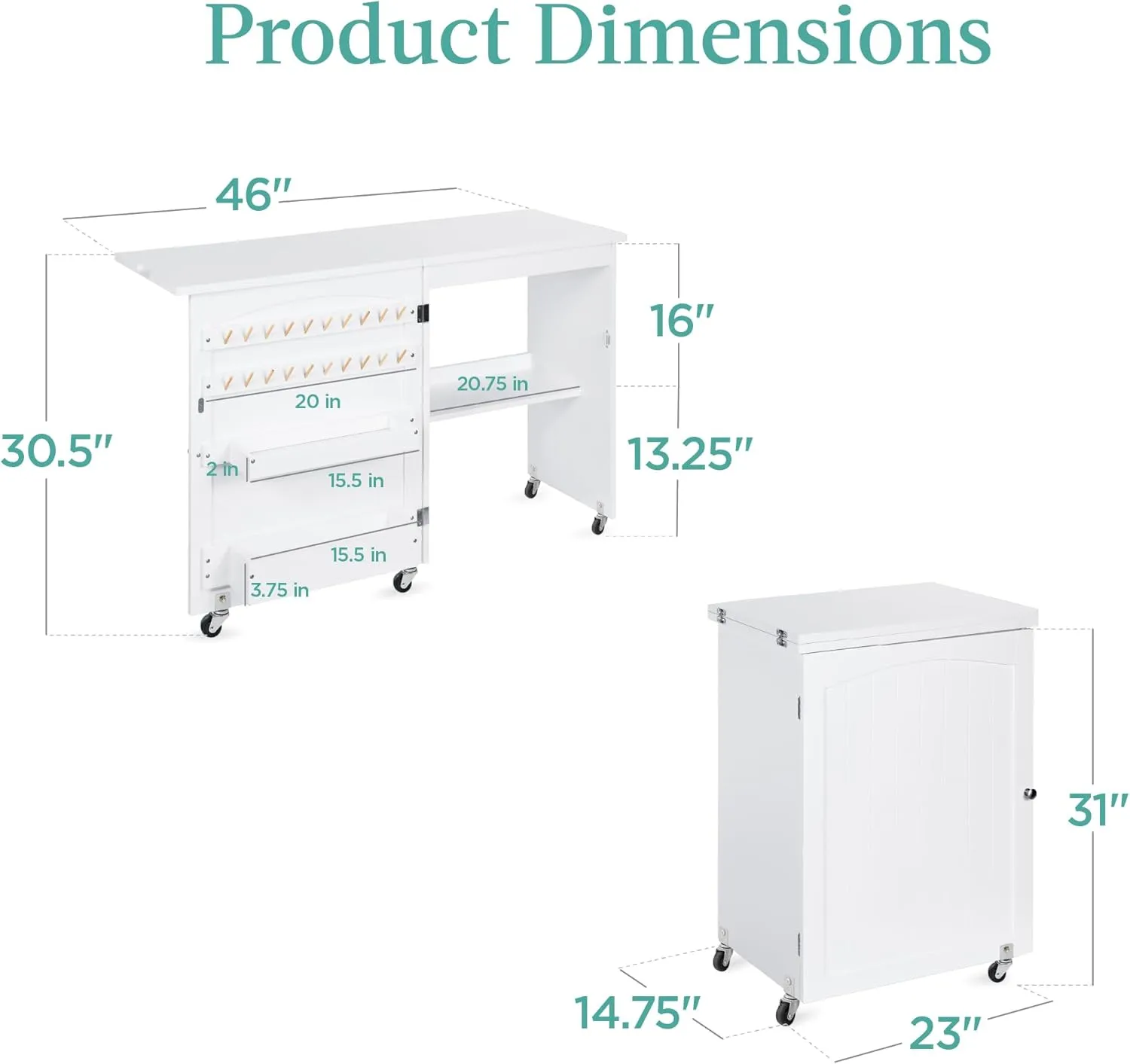Best Choice Products Folding Sewing Table Multipurpose Craft Station & Side Desk with Compact Design, Wheels, Shelves, Storage Trays, Pegs, Magnetic Doors, Metal Doorknobs - White