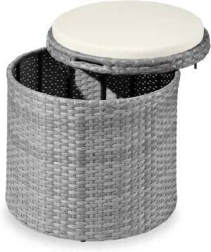 Best Choice Products Round Wicker Ottoman, Multipurpose Outdoor Furniture for Patio, Backyard, Additional Seating, Footrest, Side Table w/Storage, Removable Cushions – Gray/Cream