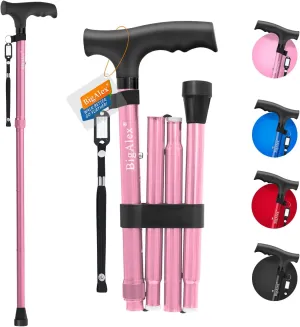 BigAlex Folding Cane,Adjustable Collapsible Foldable Walking Cane for Men,Women,Lightweight,Portable Hand Walking Stick - Balancing Mobility Aid - Sleek, Comfortable T Handles