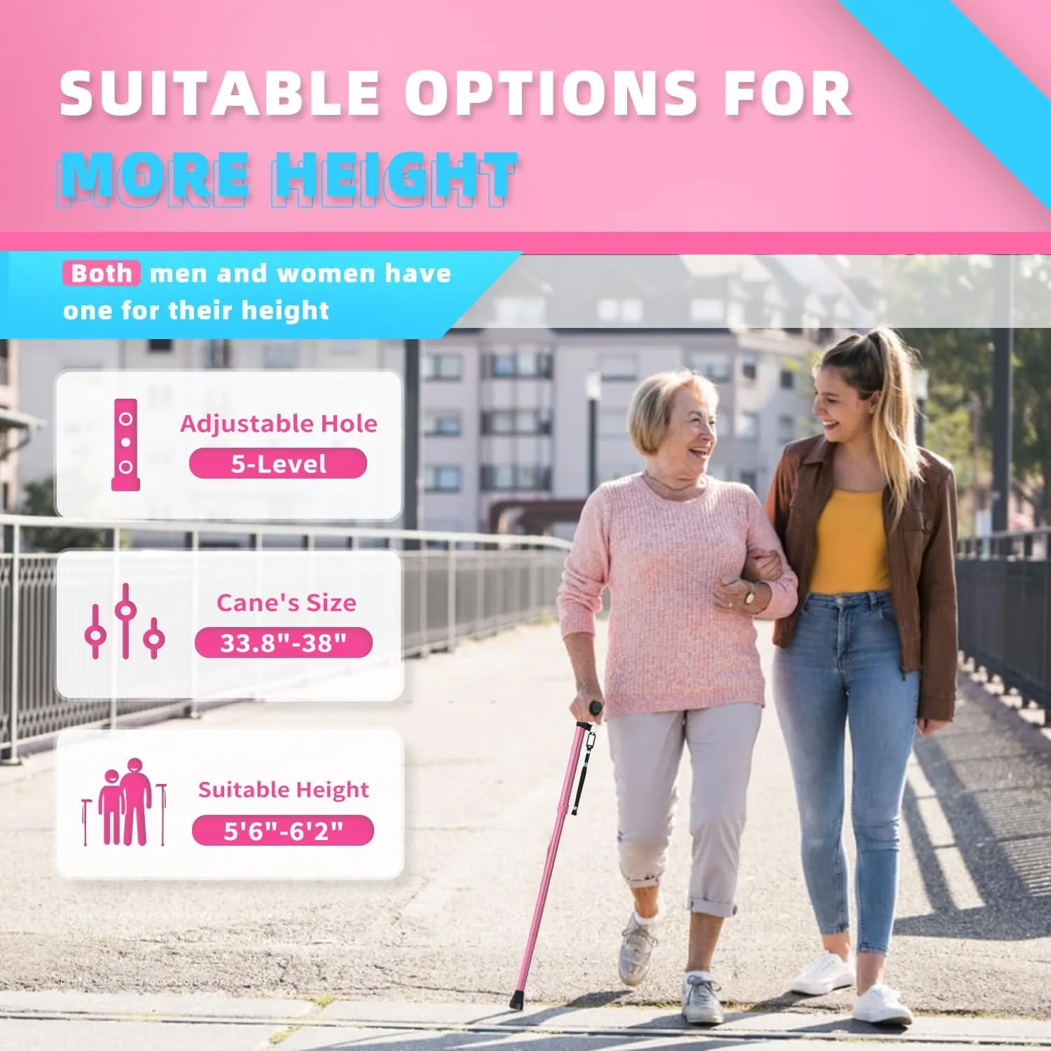 BigAlex Folding Cane,Adjustable Collapsible Foldable Walking Cane for Men,Women,Lightweight,Portable Hand Walking Stick - Balancing Mobility Aid - Sleek, Comfortable T Handles
