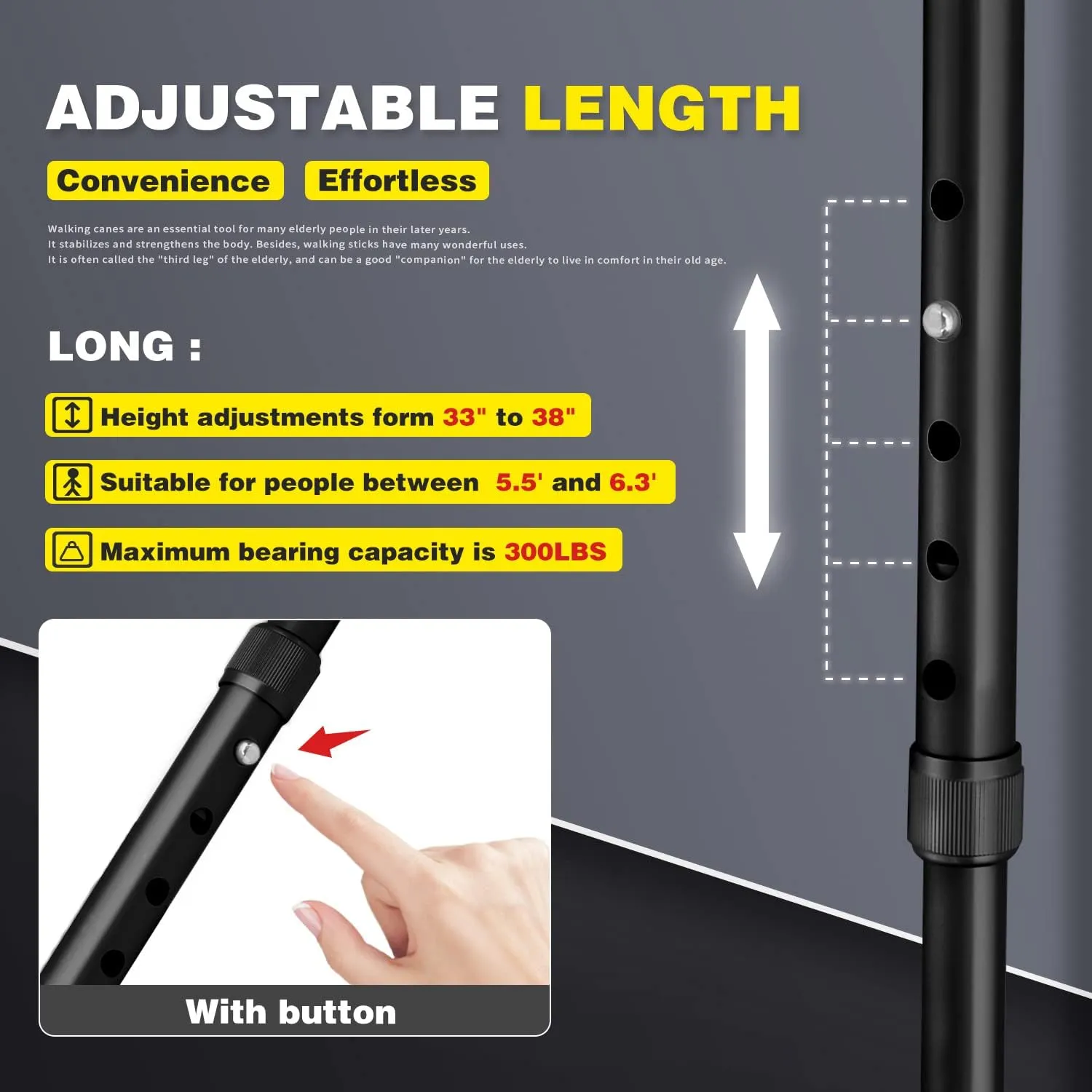BigAlex Folding Walking Cane with LED Light,Pivoting Quad Base,Adjustable Walking Stick with Carrying Bag for Man/Woman (Alloy Base)