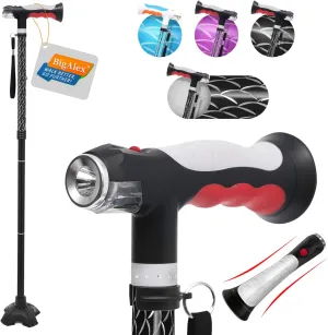 BigAlex Folding Walking Cane with Two Led Lights for Elderly Solid Base Adjustable Walking Stick with Carrying Bag for Men Women
