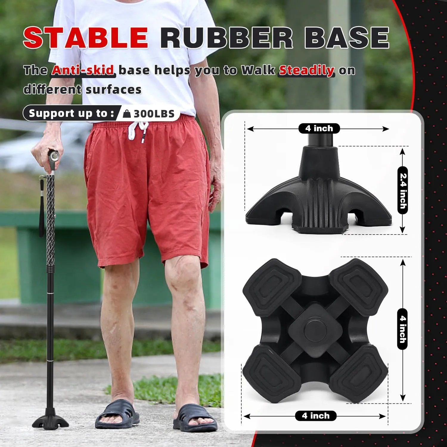 BigAlex Folding Walking Cane with Two Led Lights for Elderly Solid Base Adjustable Walking Stick with Carrying Bag for Men Women