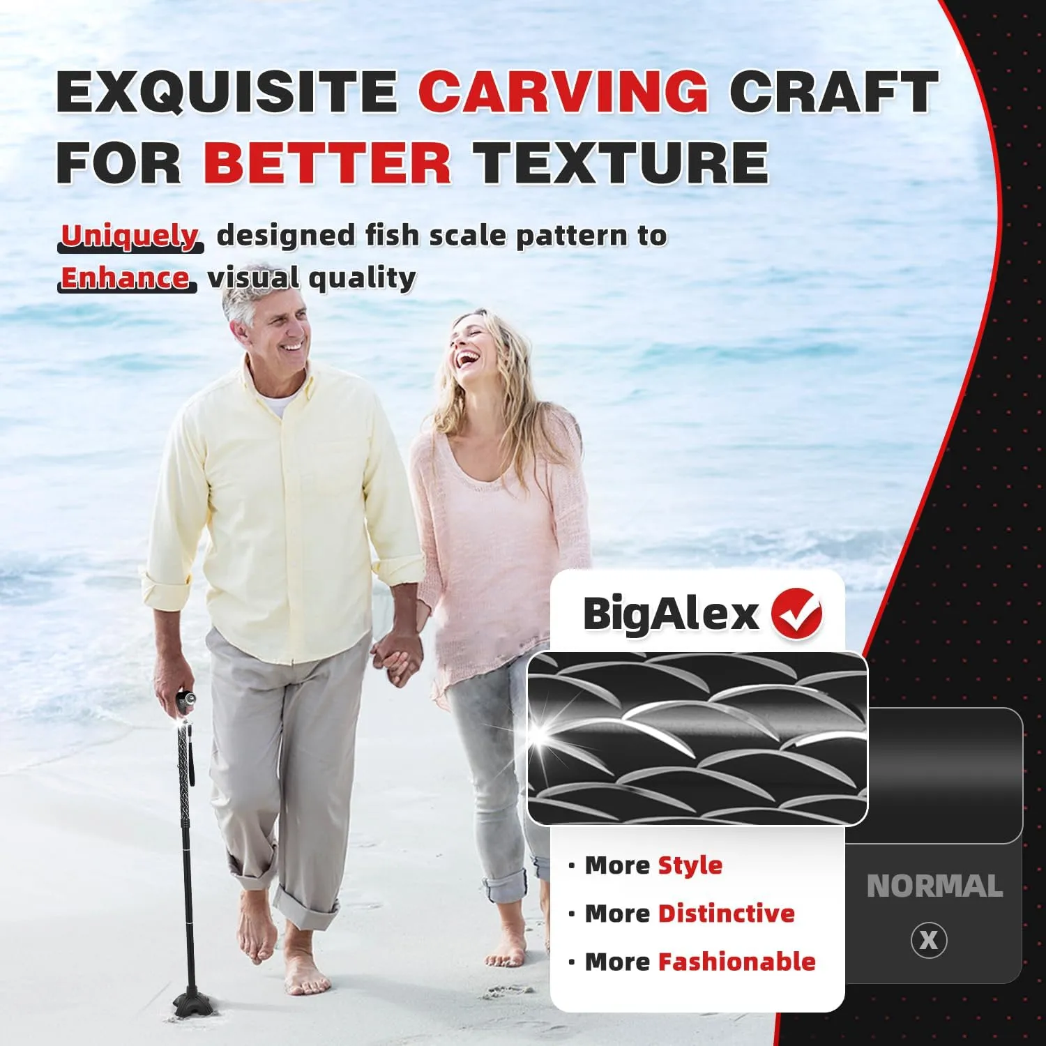 BigAlex Folding Walking Cane with Two Led Lights for Elderly Solid Base Adjustable Walking Stick with Carrying Bag for Men Women