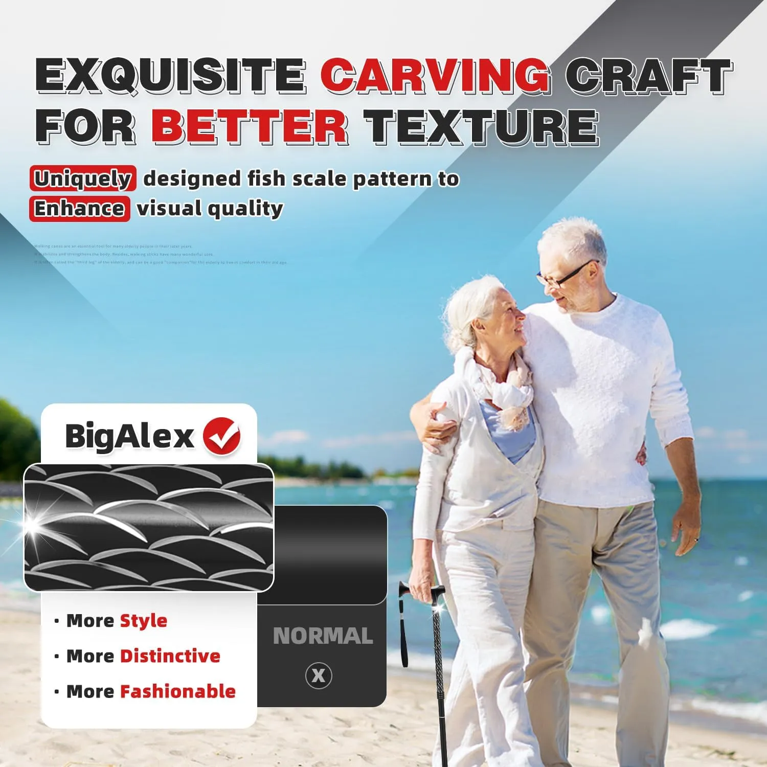 BigAlex Lightweight Collapsible Walking Cane with Soft Comfortable TPR Handle for Seniors and Elderly Adults, Larger Handle for Comfort, Adjustable Support Stick, Portable Travel Aid for Men & Women