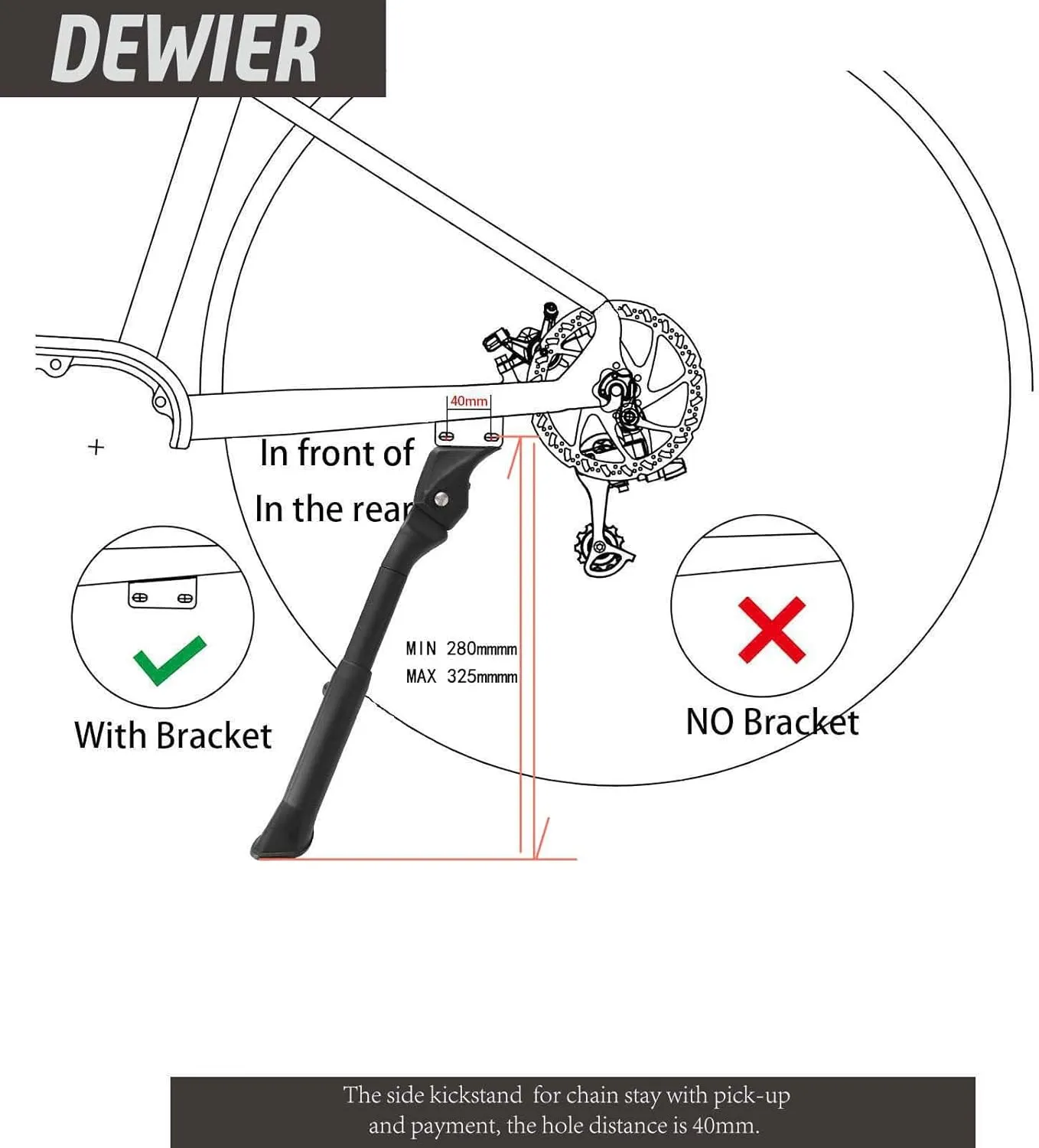 Bike Kickstand Aluminium Adjustable Center Bicycle Kickstand suitable Rear Side Bicycle Kickstand Fit for 26" 27.5" 29" 700C Bike Kick Stand for Bicycles Kickstand