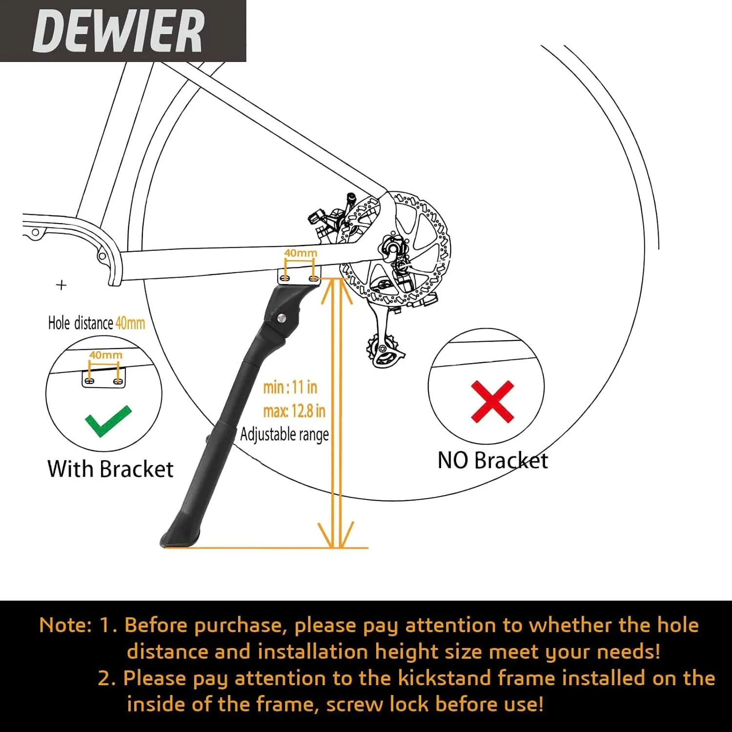 Bike Kickstand Aluminium Adjustable Center Bicycle Kickstand suitable Rear Side Bicycle Kickstand Fit for 26" 27.5" 29" 700C Bike Kick Stand for Bicycles Kickstand