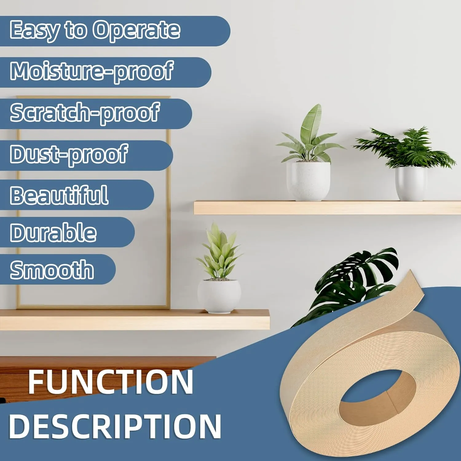 Birch Edge Banding, 3/4 inch x 50ft Veneer Edge Banding Preglued Flexible, Wood Tape Banding Roll for Cabinet Repair Furniture