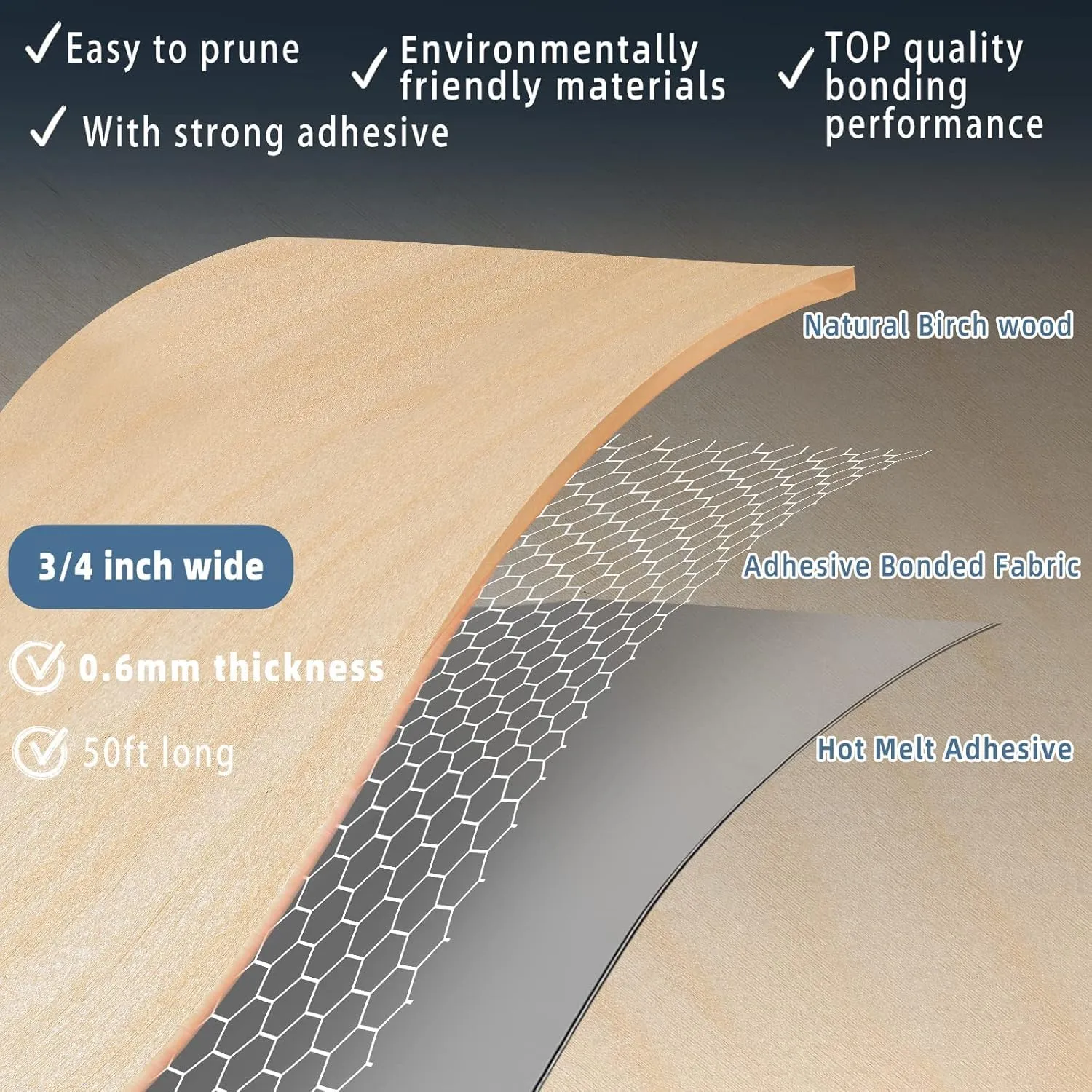 Birch Edge Banding, 3/4 inch x 50ft Veneer Edge Banding Preglued Flexible, Wood Tape Banding Roll for Cabinet Repair Furniture