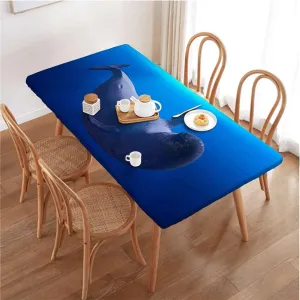 Black and Blue Fitted Tablecloth for Rectangle Table Swimming Ocean Cartoon Folding Table Cover Rectangle Polyester ?Tablecloth for Picnic Party Animal Fits up 4 Foot Tables