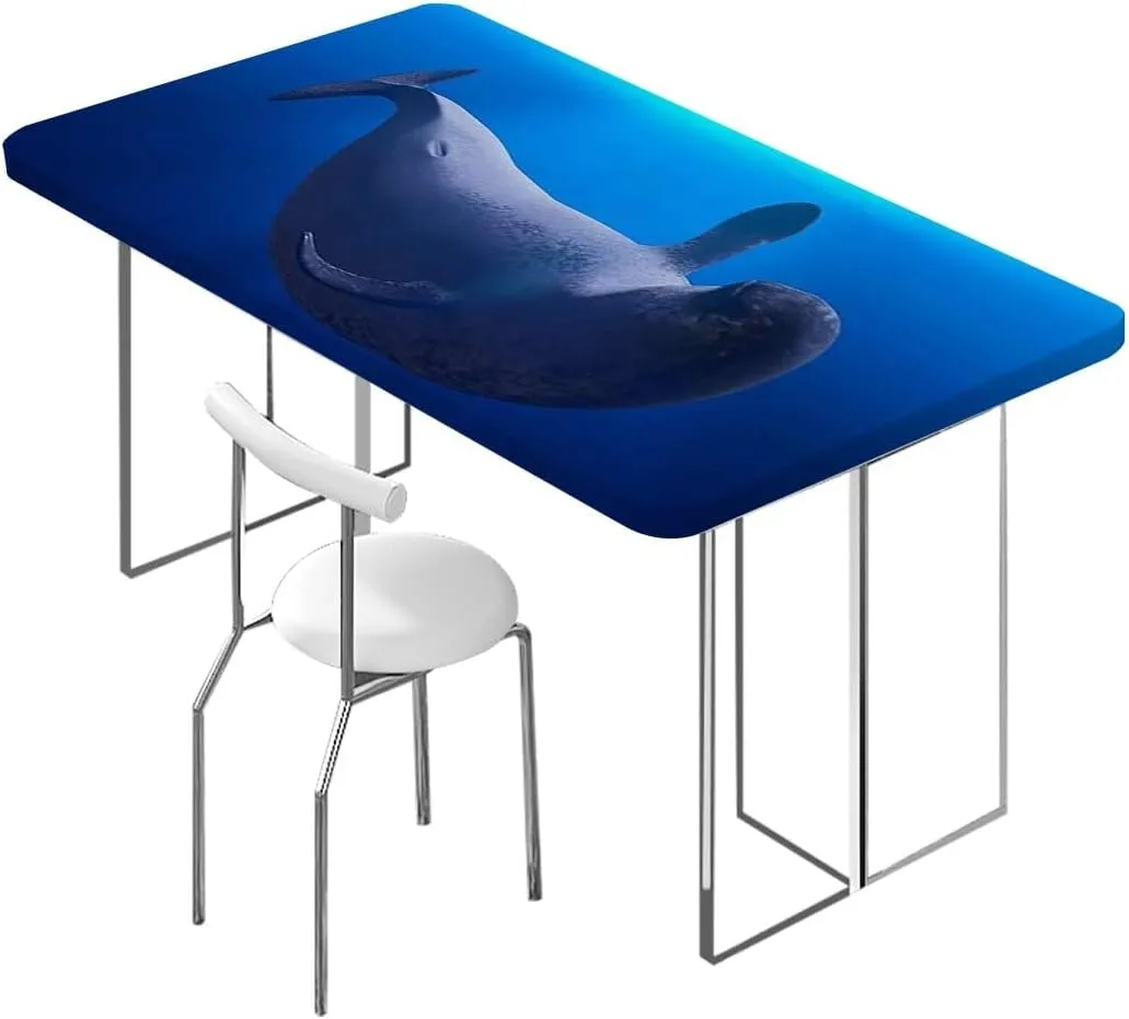 Black and Blue Fitted Tablecloth for Rectangle Table Swimming Ocean Cartoon Folding Table Cover Rectangle Polyester ?Tablecloth for Picnic Party Animal Fits up 4 Foot Tables