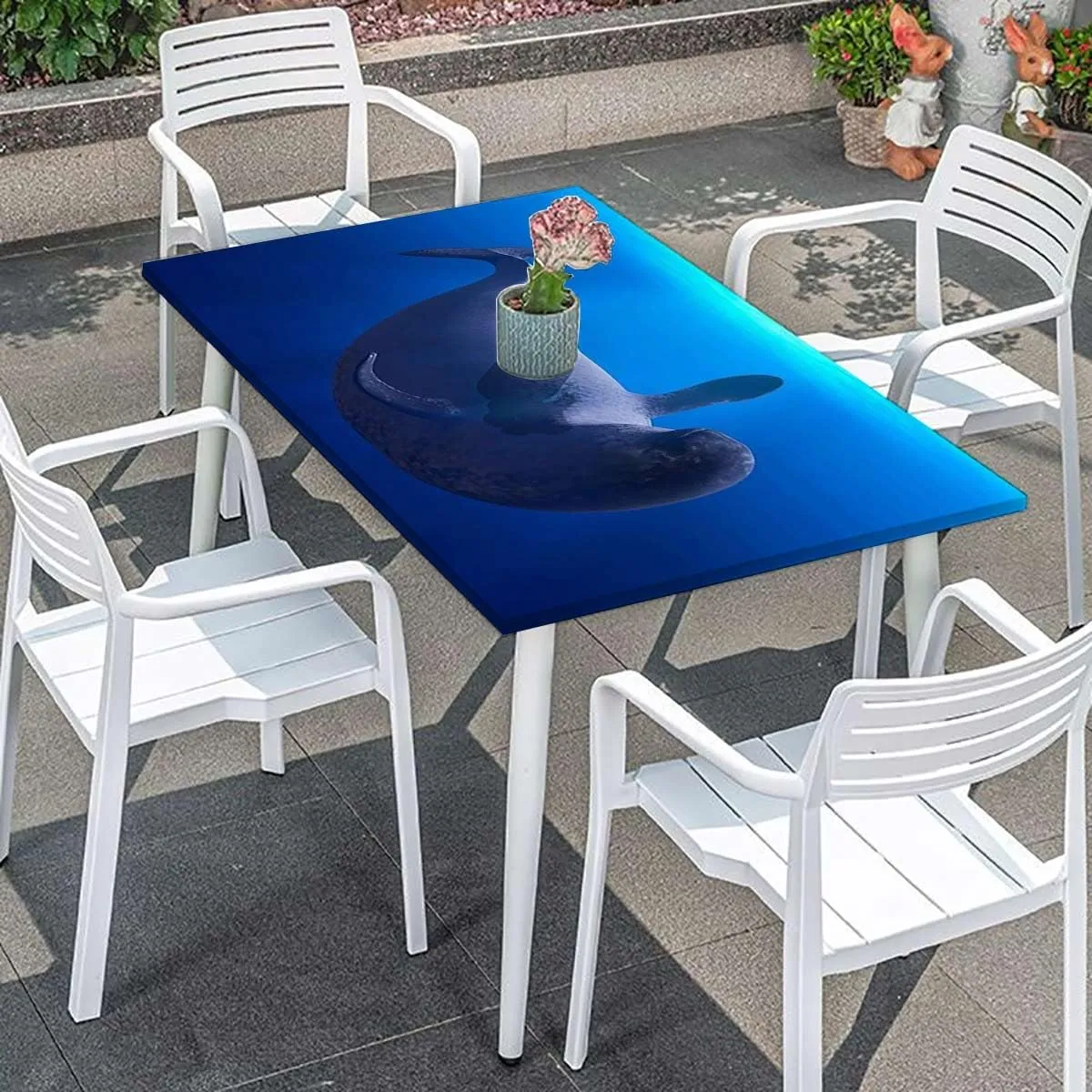 Black and Blue Fitted Tablecloth for Rectangle Table Swimming Ocean Cartoon Folding Table Cover Rectangle Polyester ?Tablecloth for Picnic Party Animal Fits up 4 Foot Tables
