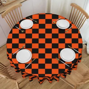 Black and Orange Checkerboard Pattern Flower Lace Tablecloth Round 60 Inches, Suitable for Wedding Banquets, Brunch Parties, Coffee Shop Dining Table Decoration
