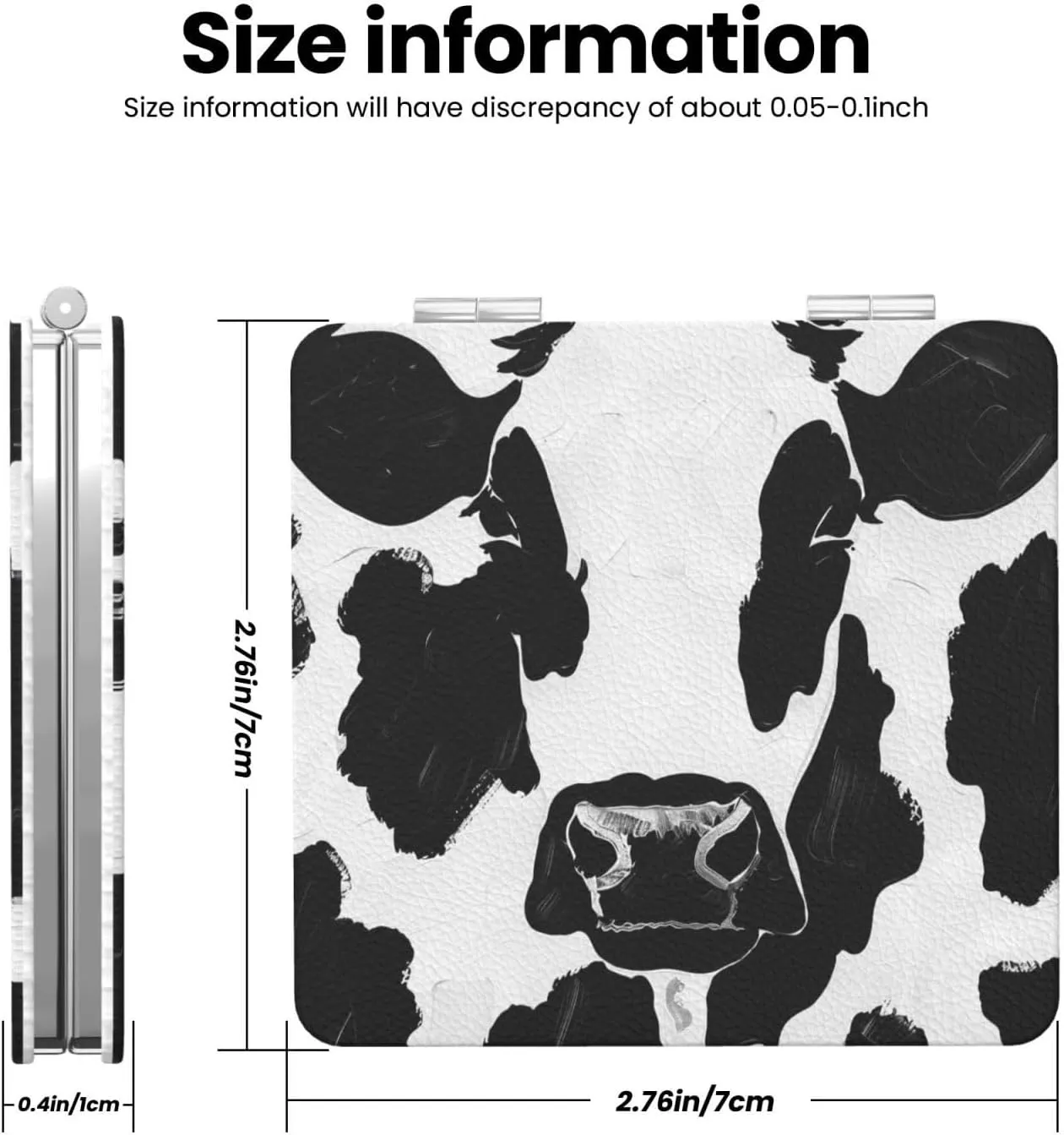Black and White Cow Print Printed Square Pocket Makeup Mirror with 1X/2X Magnification, Portable Mini Travel Makeup Mirror for Travel Daily Work Beauty