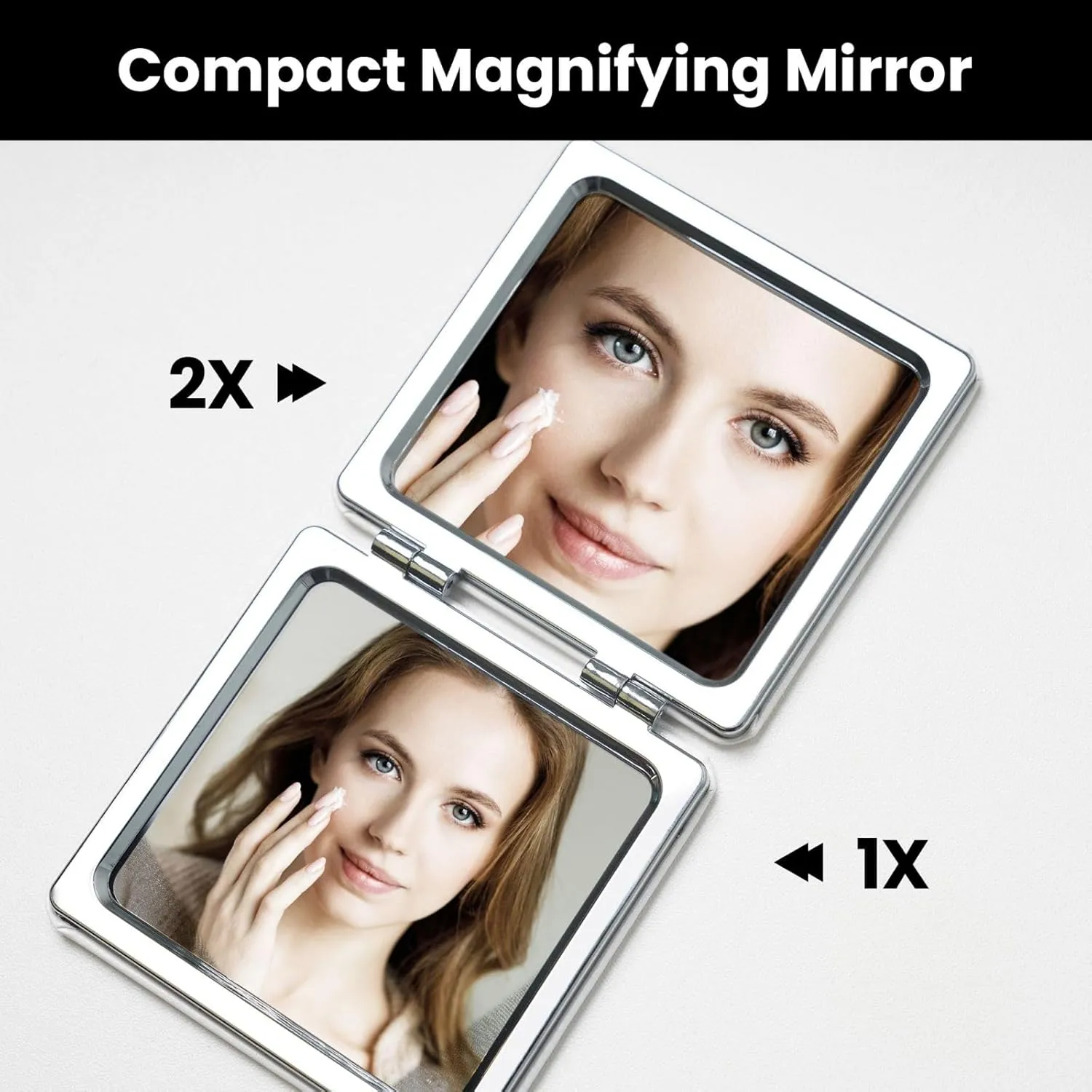 Black and White Cow Print Printed Square Pocket Makeup Mirror with 1X/2X Magnification, Portable Mini Travel Makeup Mirror for Travel Daily Work Beauty