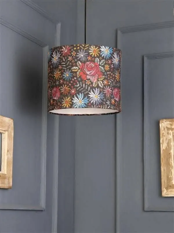 Black Floral Stitch Hanging Shade