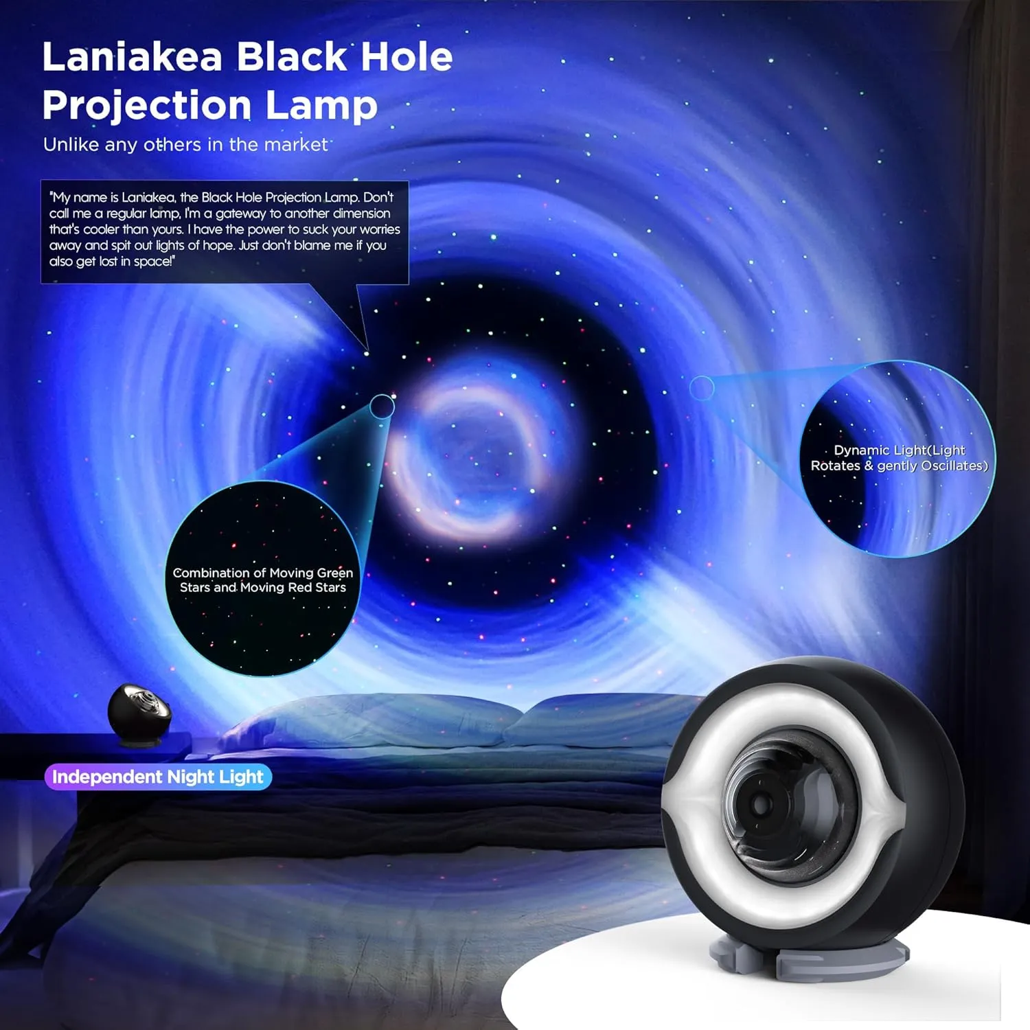 Black Hole Galaxy Light Projector with Moving Green and Red Stars, Star Projector for Meditation, Relaxation, Room Decor, Party, Gifts, LED Night Light for Bedroom