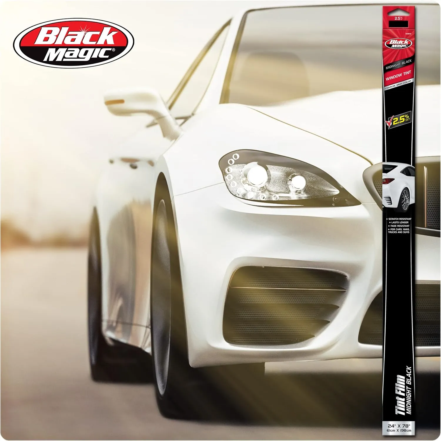 Black Magic 5044819 Midnight Black Extra Dark Tint Film, 2.5% VLT, 25-Inches x 78-Inches