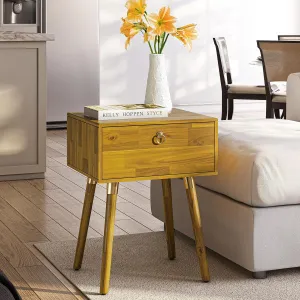 Bme Alden Wood Nightstand, Solid Wood End Table, Mid Century Modern Nightstand, Side Table with 1 Drawer, Compact for Bedroom, Living Room & Study Room, Easy Assembly, Honeyed Wood