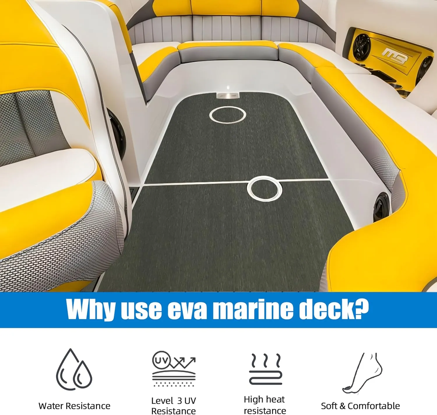 Boat Flooring EVA Foam Deck Sheet Non Slip Marine Boat Deck Carpet Self Adhesive Comfort Floor Mats for Boat Motor Boat RV Yacht Kayak Golf Cart Indoor 94.5x35