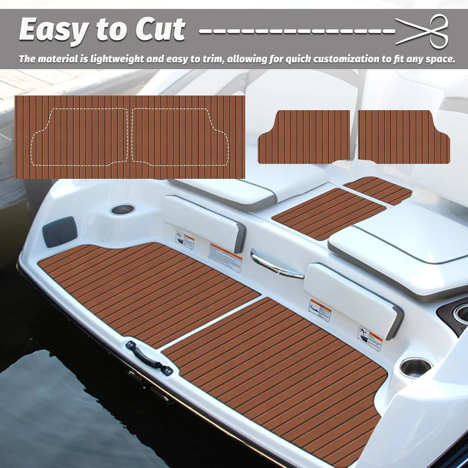 Boat Flooring EVA Foam Decking Teak Sheet - Non-Slip Marine Mat for Yacht, Motorboat, RV, Kayak and Swimming Pool - Self-Adhesive Flooring Material - 70"x 94"