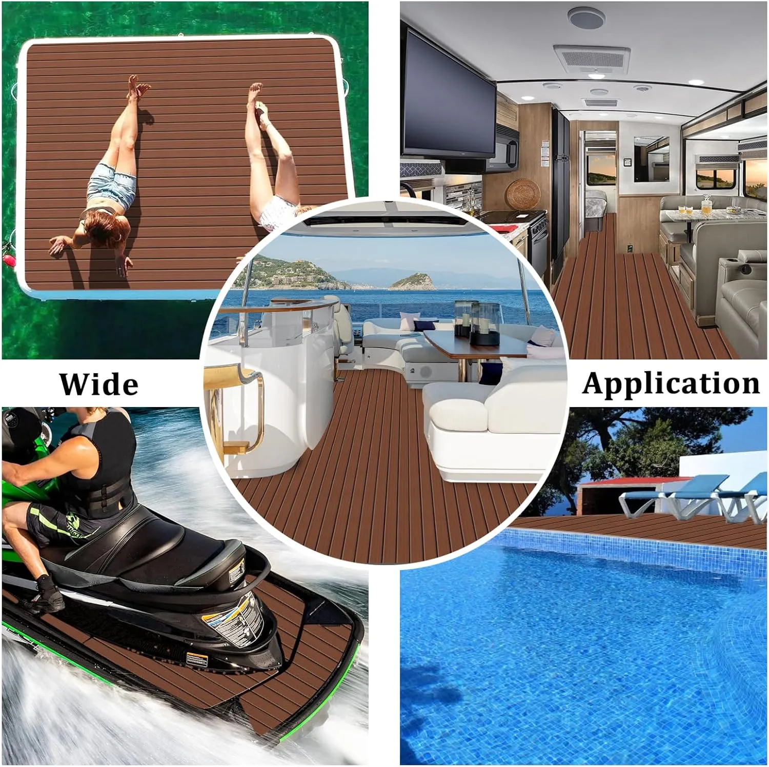 Boat Flooring EVA Foam Decking Teak Sheet - Non-Slip Marine Mat for Yacht, Motorboat, RV, Kayak and Swimming Pool - Self-Adhesive Flooring Material - 70"x 94"