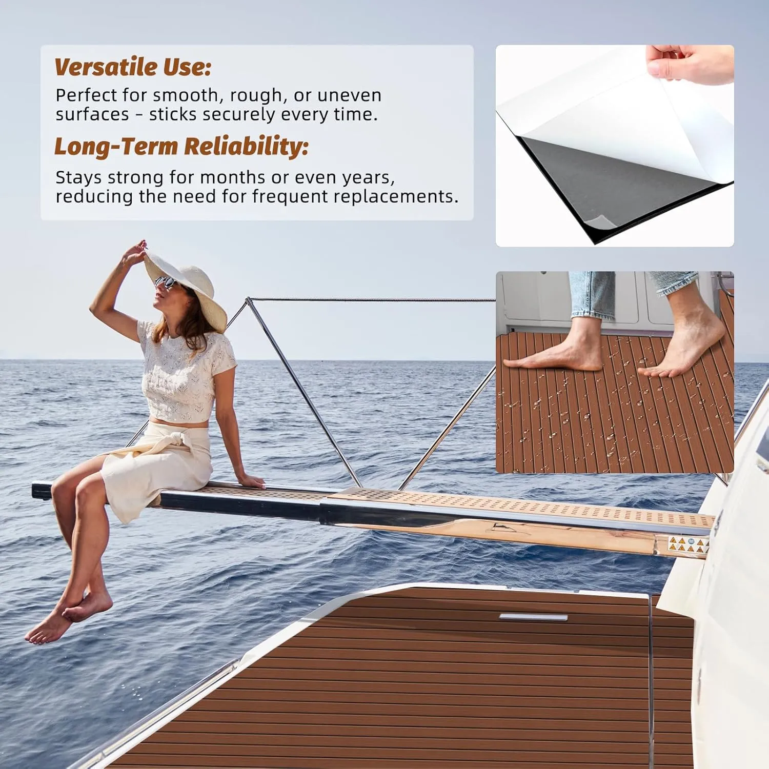 Boat Flooring EVA Foam Decking Teak Sheet - Non-Slip Marine Mat for Yacht, Motorboat, RV, Kayak and Swimming Pool - Self-Adhesive Flooring Material - 70"x 94"